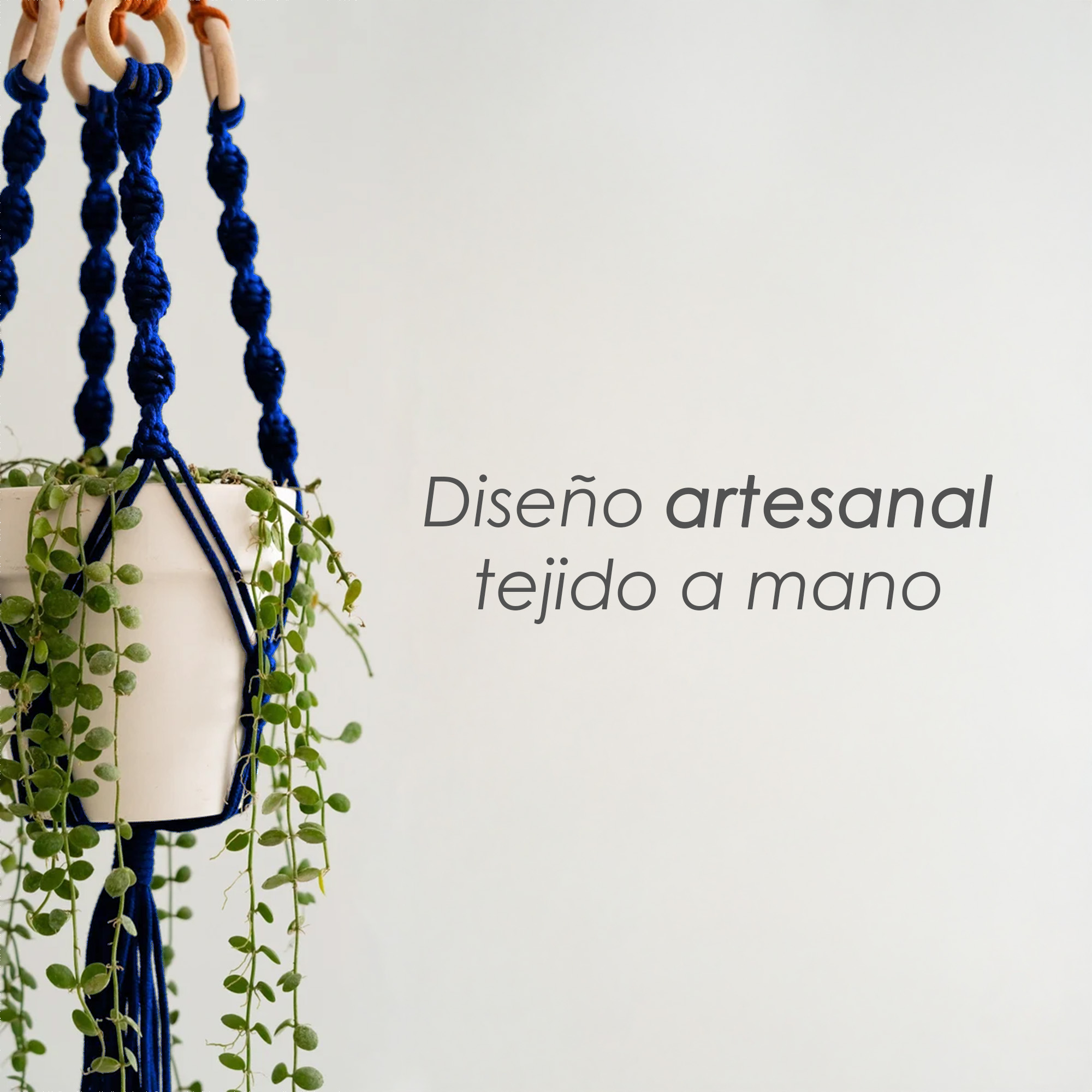 Ilios Innova | Colgante Decorativo Boho Azul para Maceta, soporte tejido a mano, para plantas en interior o exterior.
