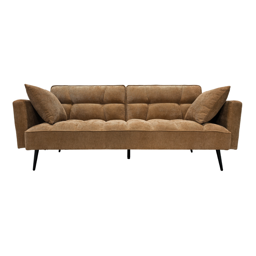 Ilios Innova | Sofá Cama Zen Café Moderno con Respaldo Reclinable Dividido Patas Metálicas y 2 Cojines Decorativos.