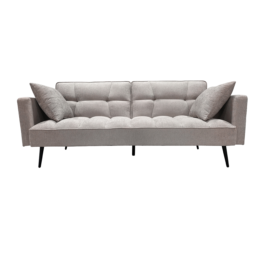 Ilios Innova | Sofá Cama Zen Beige Moderno con Respaldo Reclinable Dividido Patas Metálicas y 2 Cojines Decorativos.