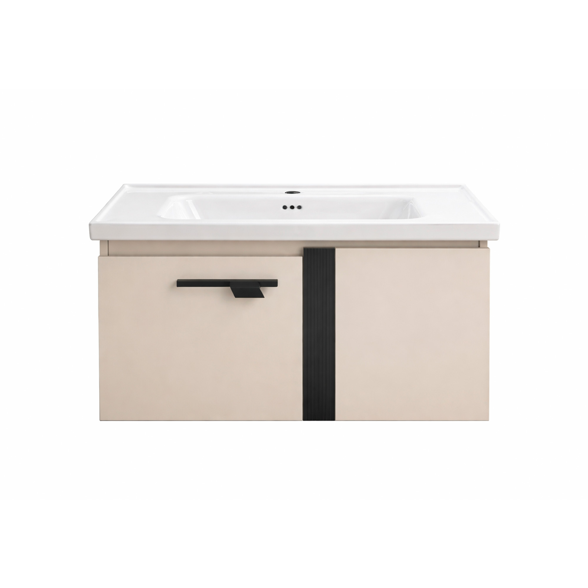 Ilios Innova | Lavamanos Flotante con Gabinete, Diseño Moderno Beige con Detalles Negros y Almacenamiento Funcional