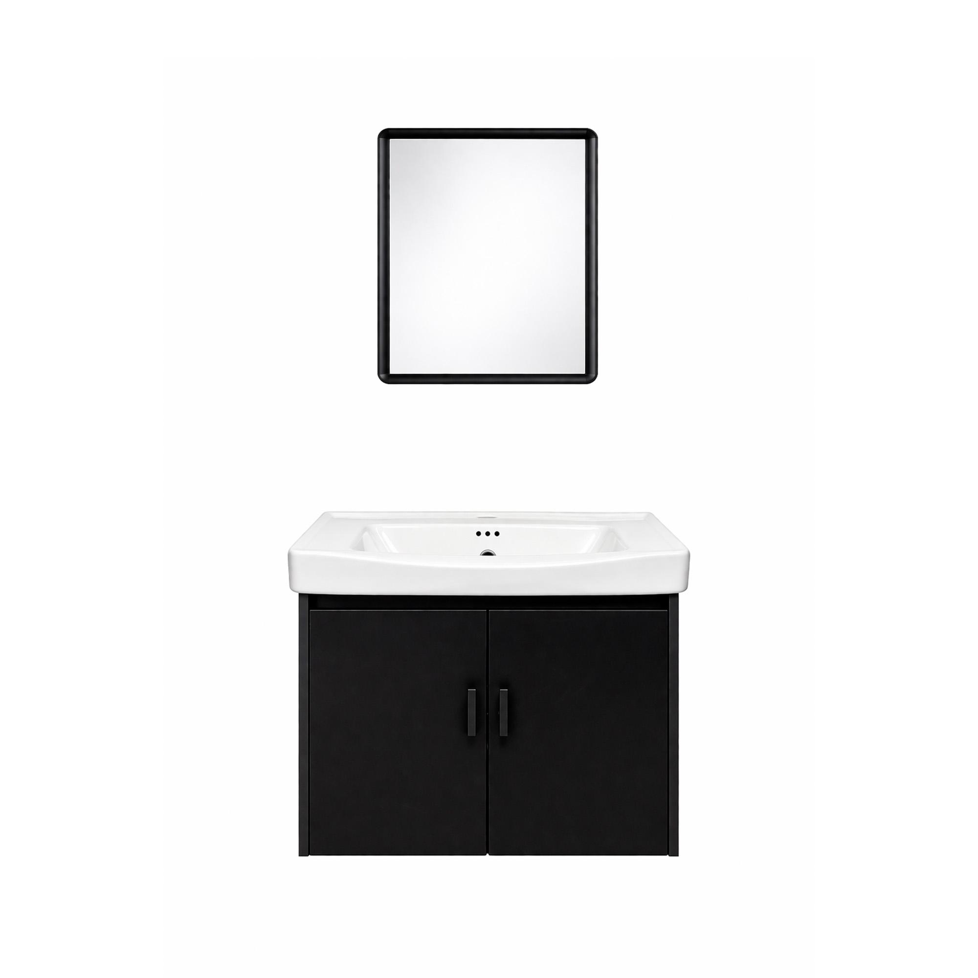 Ilios Innova | Lavamanos Flotante con Gabinete Negro y Espejo, Diseño Compacto y Almacenaje Funcional