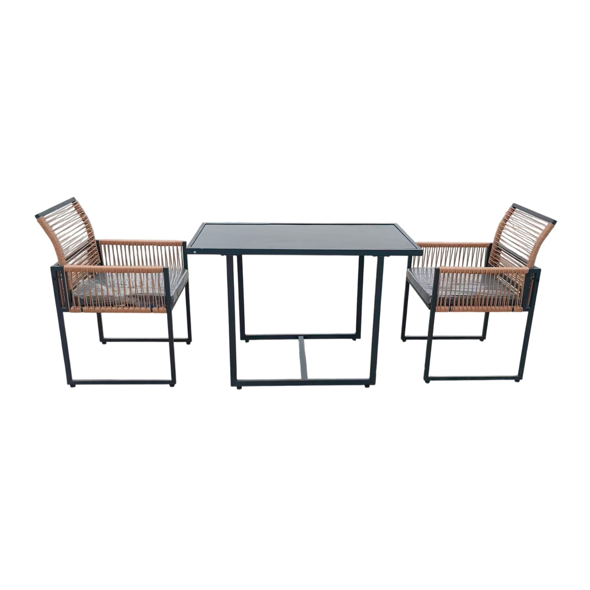 Ilios Innova | Juego de Comedor Exterior con Mesa de Metal y Vidrio y Sillas de Ratán Sintético para Jardín o Terraza