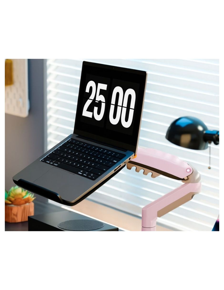 Kit Soporte Dual NB para Monitor 17”-30” y Laptop 10”-17” Rosa – Brazo Ajustable 360° con Bandeja Metálica
