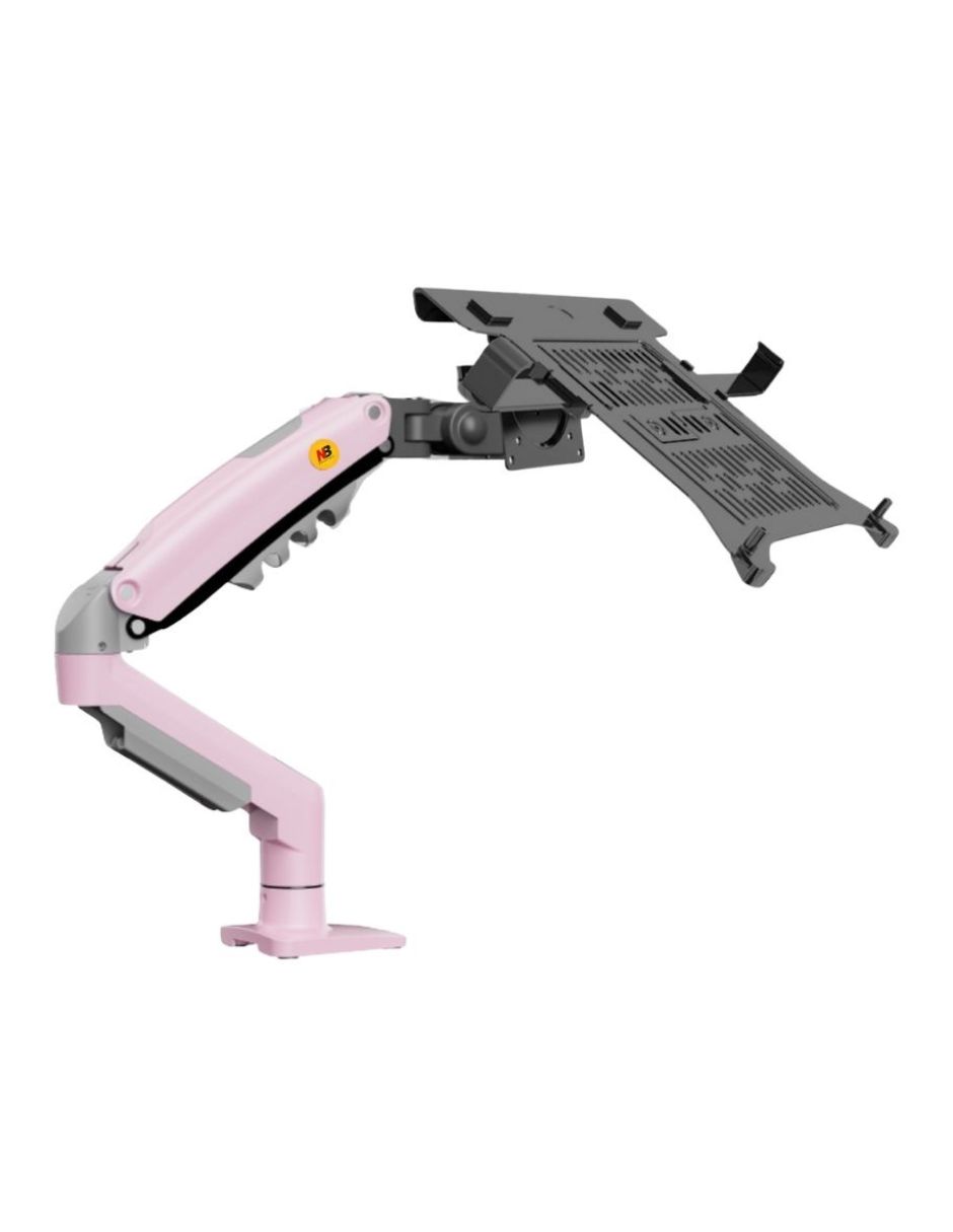 Kit Soporte Dual NB para Monitor 17”-30” y Laptop 10”-17” Rosa – Brazo Ajustable 360° con Bandeja Metálica