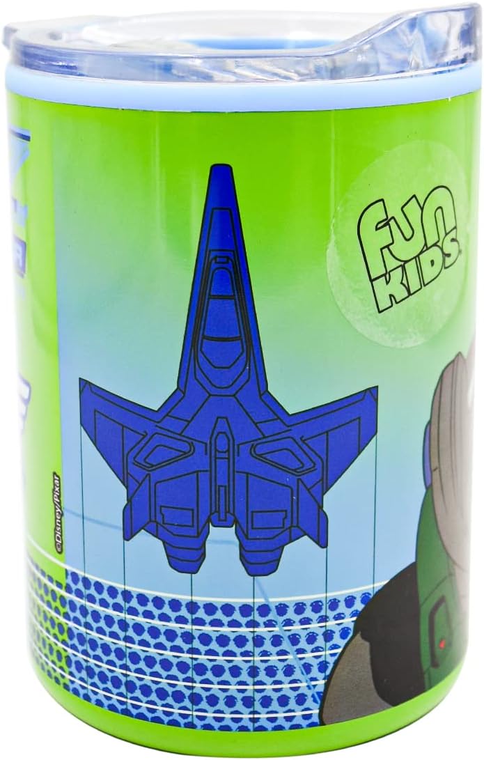 Buzz Lightyear Termo Disney Pixar Vaso Doble Pared de Acero Inoxidable con Tapa Deslizable Transparente, 350 mililitros,