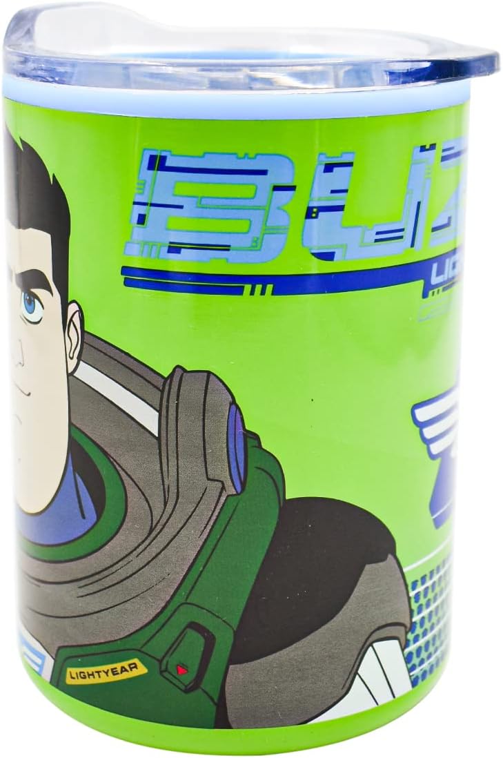 Buzz Lightyear Termo Disney Pixar Vaso Doble Pared de Acero Inoxidable con Tapa Deslizable Transparente, 350 mililitros,