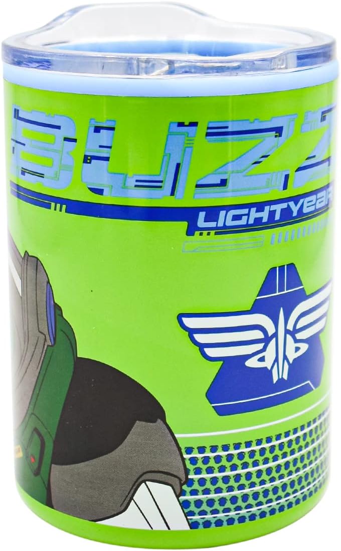 Buzz Lightyear Termo Disney Pixar Vaso Doble Pared de Acero Inoxidable con Tapa Deslizable Transparente, 350 mililitros,