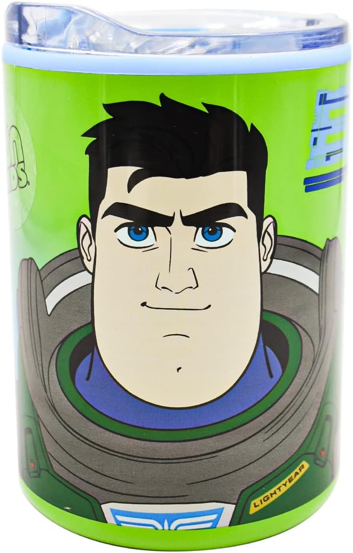 Buzz Lightyear Termo Disney Pixar Vaso Doble Pared de Acero Inoxidable con Tapa Deslizable Transparente, 350 mililitros,
