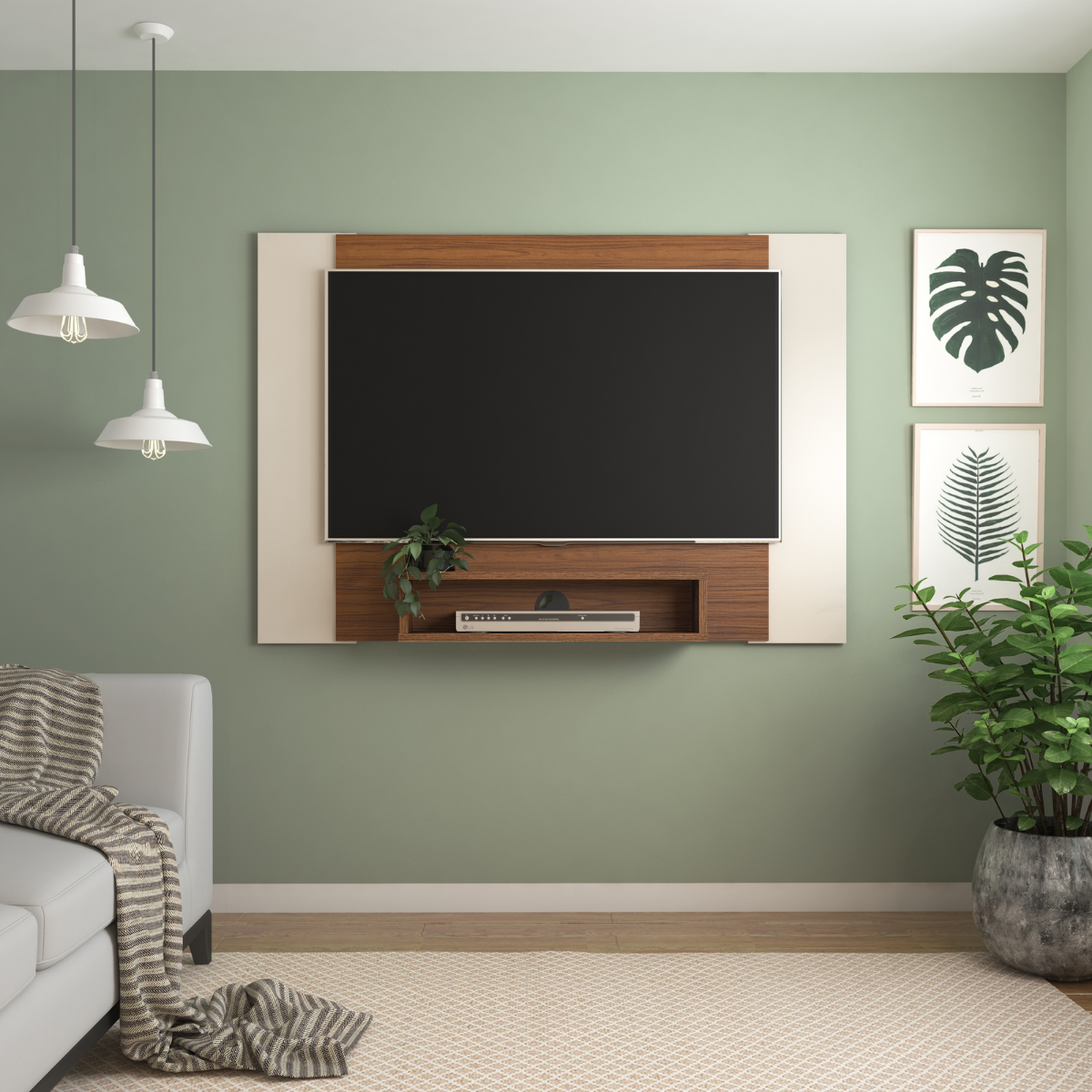 Panel Bertolini Cine Cedro Con Off White Para TV Hasta 47"