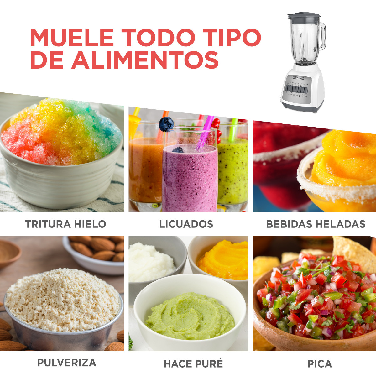 Licuadora Black+Decker BLBD210GW 12 Vel Jarra Vidrio 1.25Lt