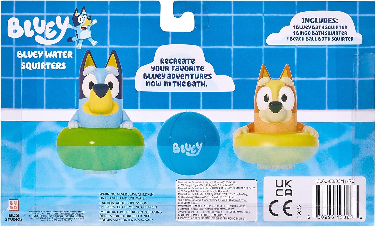 Bluey Squirters de Baño Bingo Paquete de 3 Multicolor Pequeño