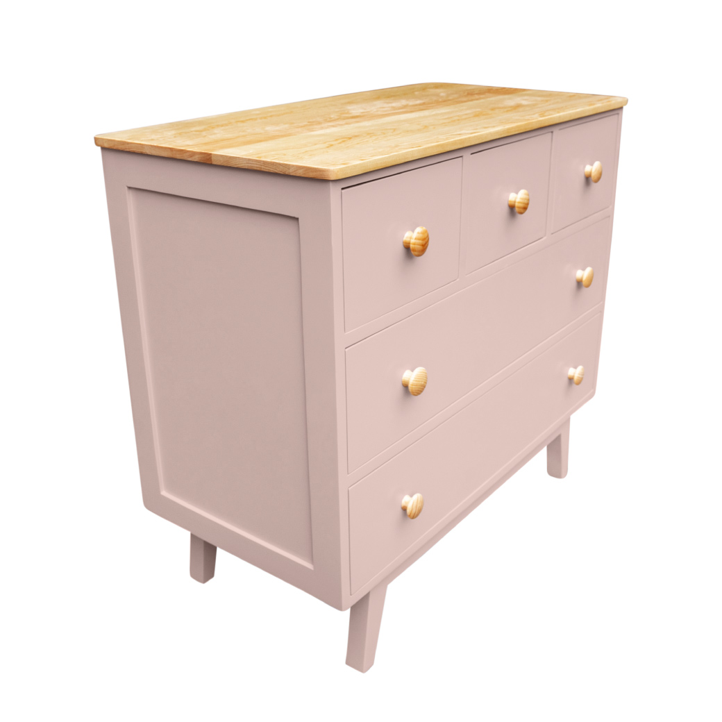 Cómoda Mariana Montessori de 5 Cajones con Cubierta de Madera Natural – Disponible en 7 Acabados Mate