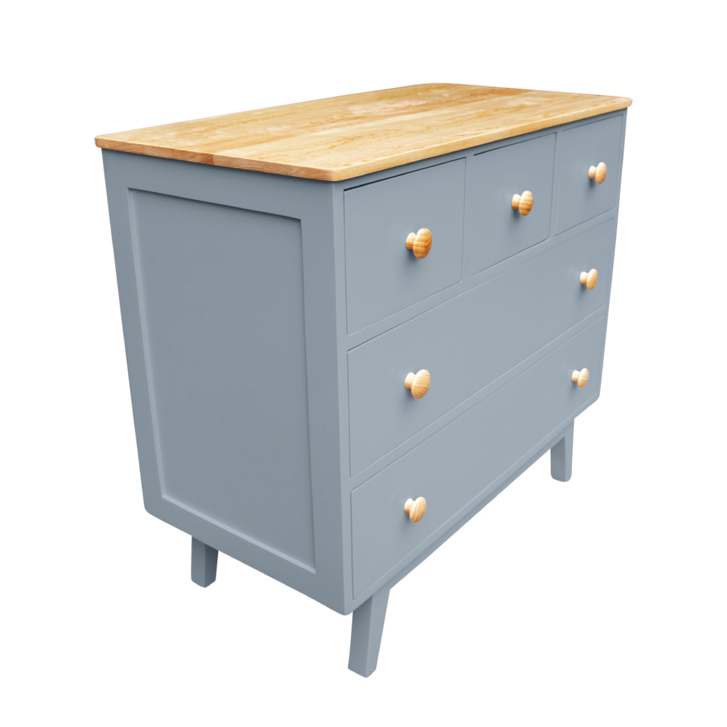 Cómoda Mariana Montessori de 5 Cajones con Cubierta de Madera Natural – Disponible en 7 Acabados Mate