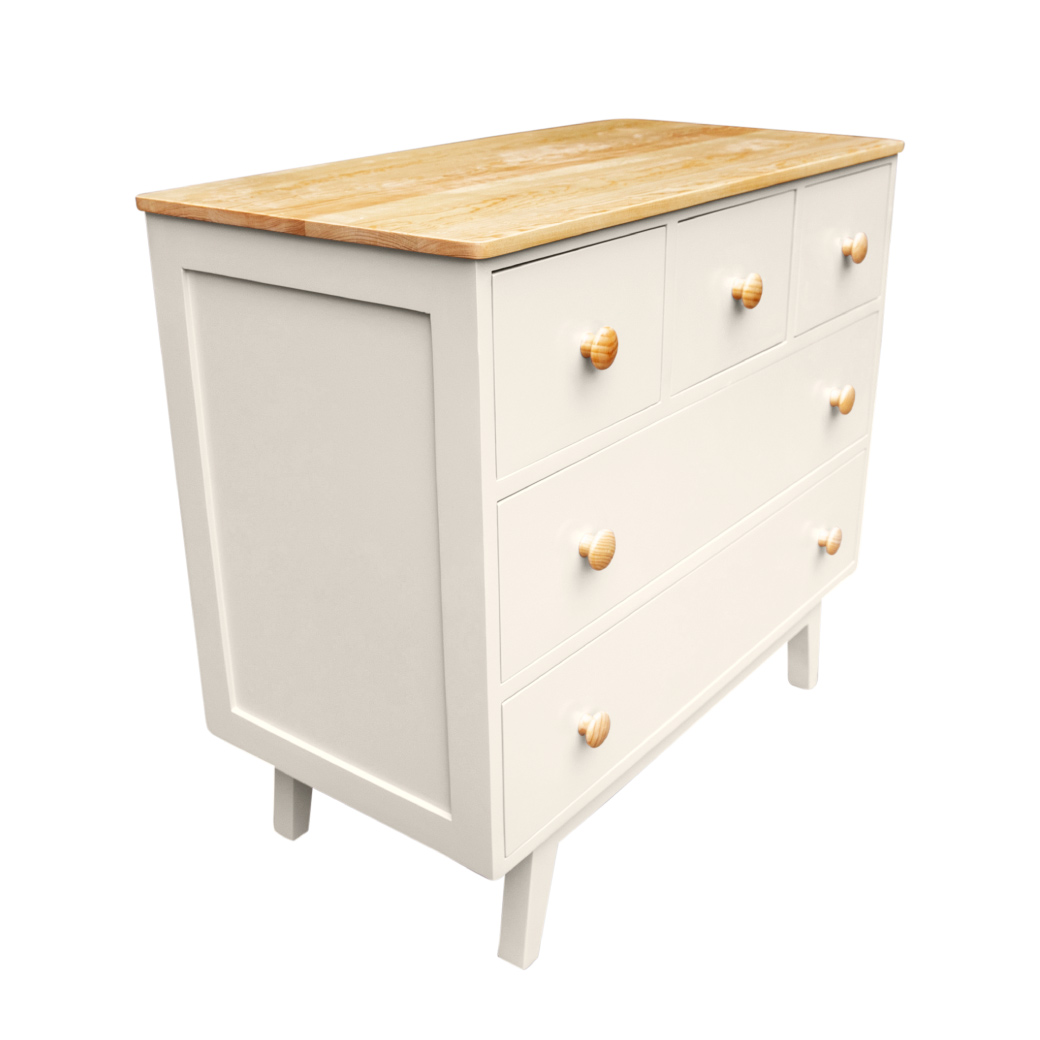 Cómoda Mariana Montessori de 5 Cajones con Cubierta de Madera Natural – Disponible en 7 Acabados Mate