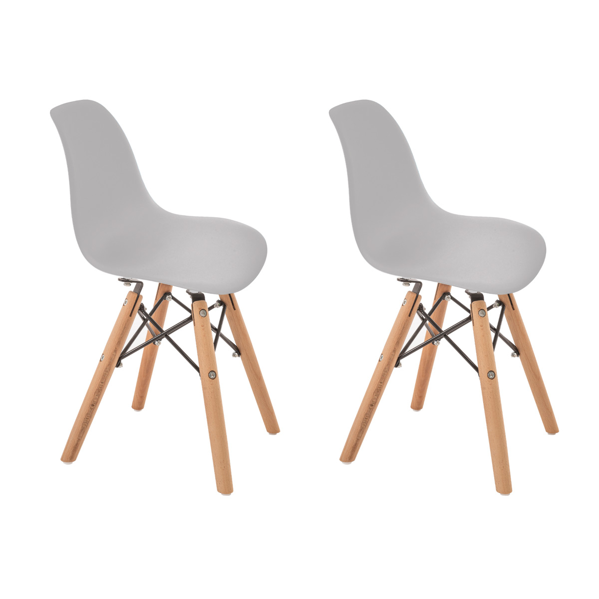 Juego de 2 sillas infantiles Eames modernas para niños pequeños (blancas, grises y rosa).