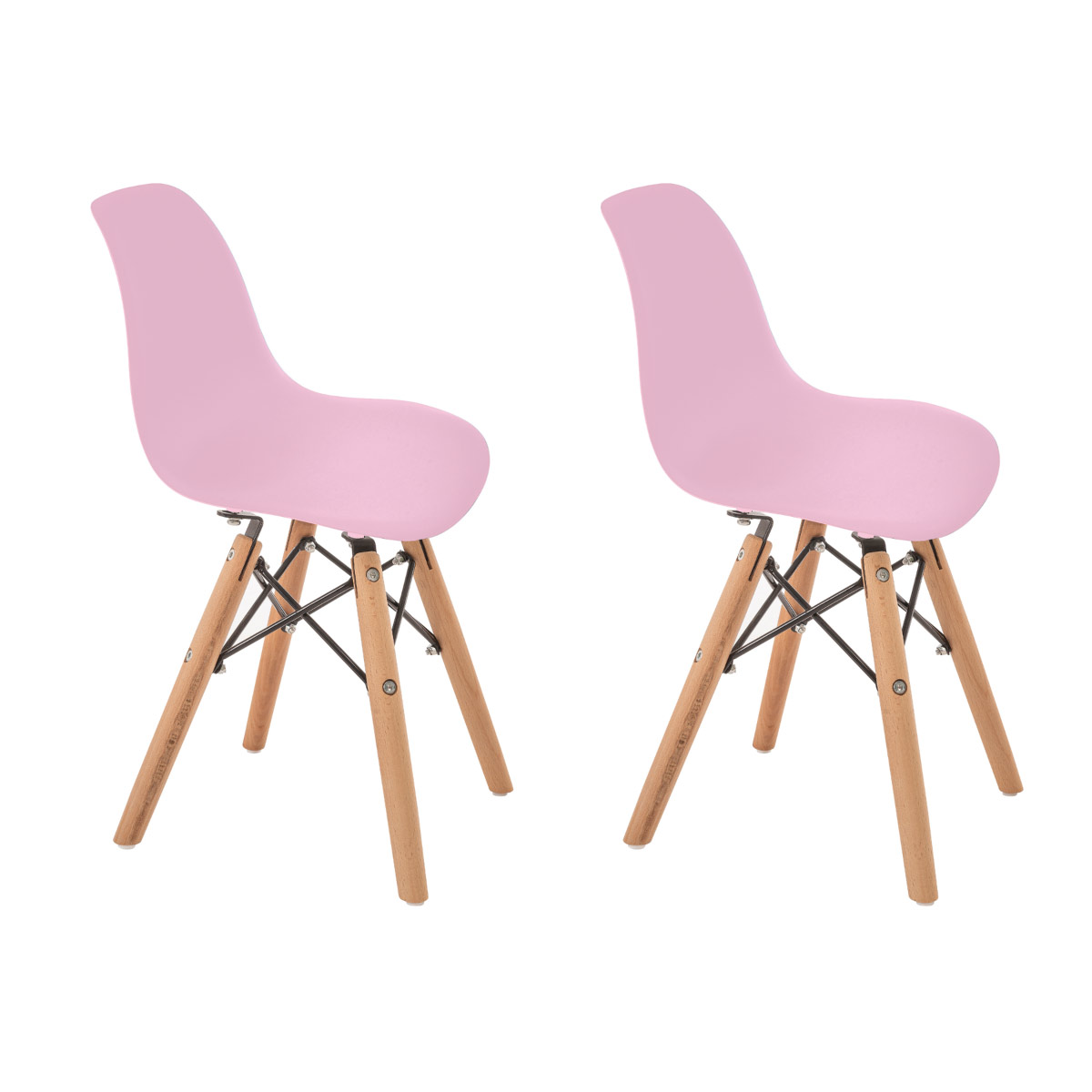 Juego de 2 sillas infantiles Eames modernas para niños pequeños (blancas, grises y rosa).