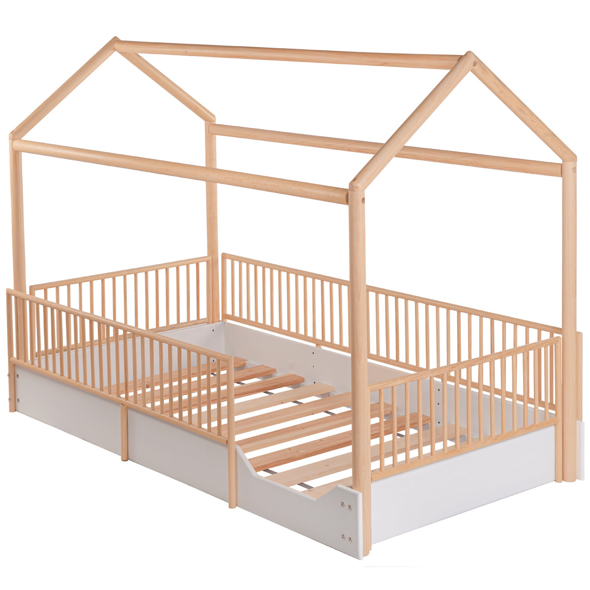 DUDUK Cama Casa Montessori de Madera con Barandales.
