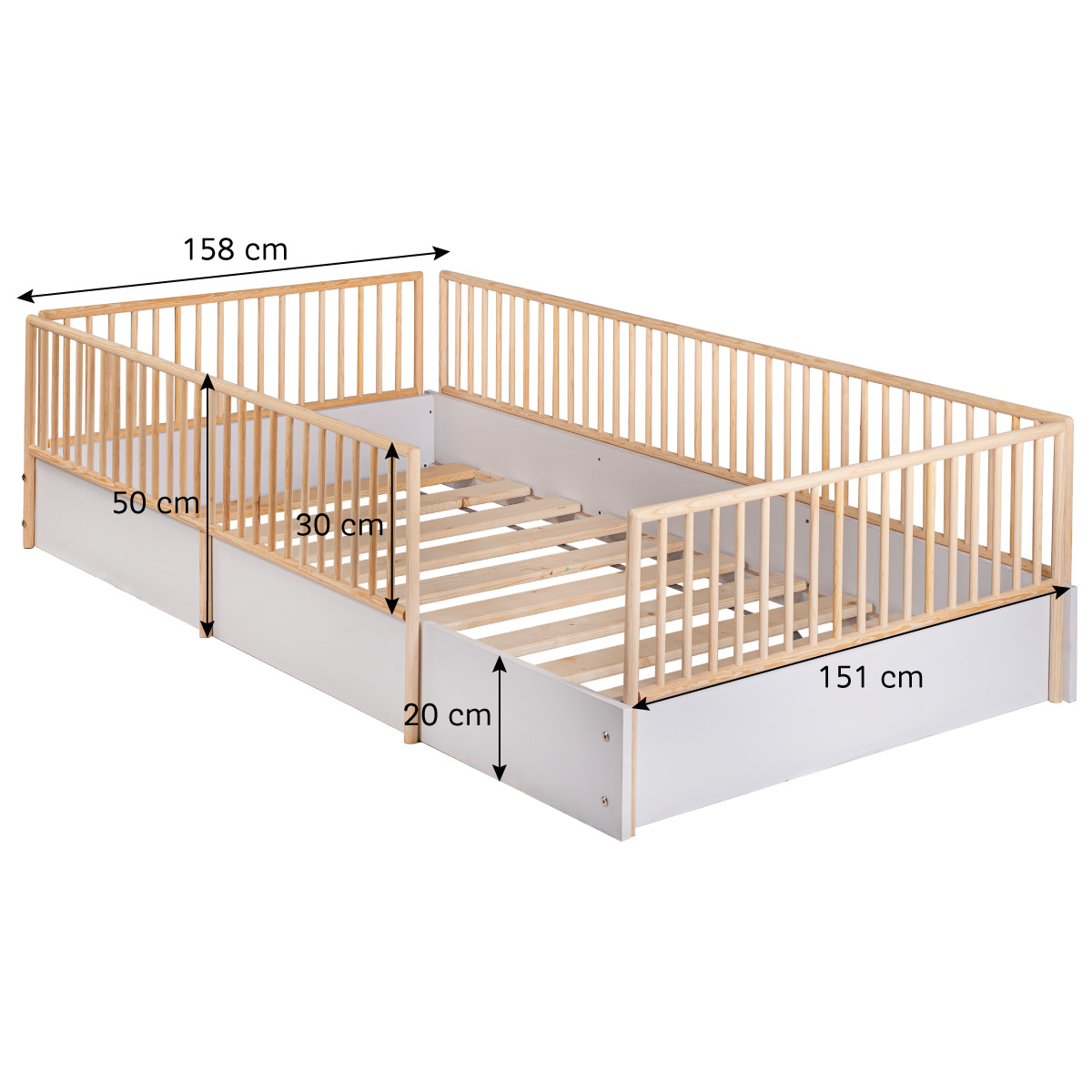 Cama cuna de madera para bebe con barandales removibles 