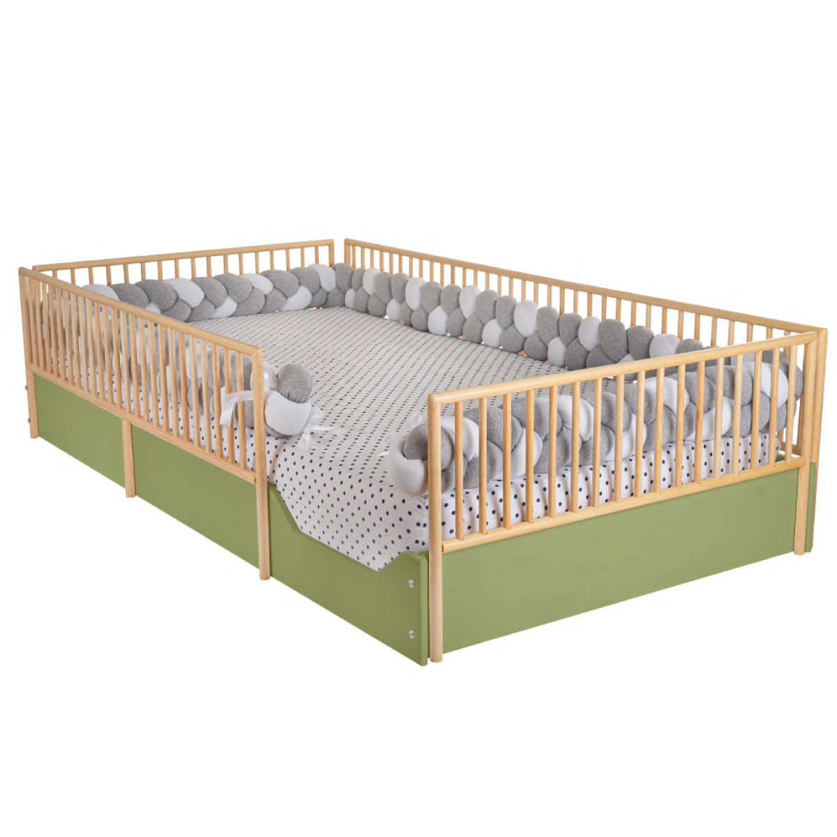 Cama Cuna Corral de madera Barnizada para Niños Pequeños - Individual 