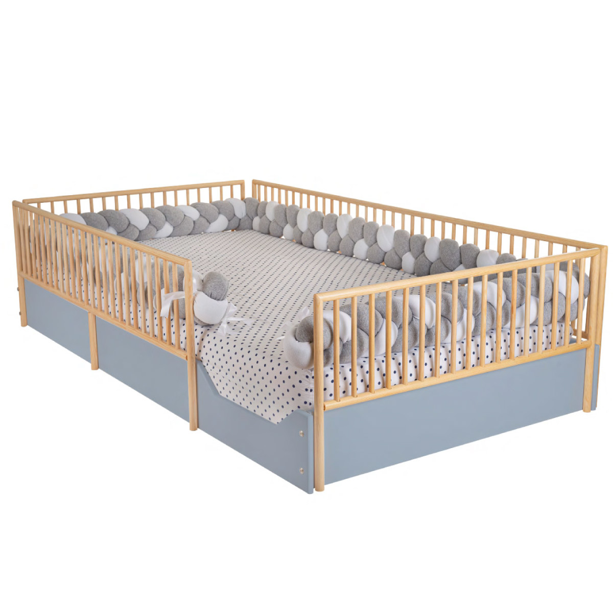 Cama Cuna Corral de madera Barnizada para Niños Pequeños - Individual 