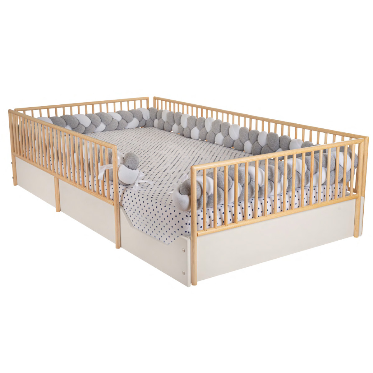 Cama Cuna Corral de madera Barnizada para Niños Pequeños - Individual 