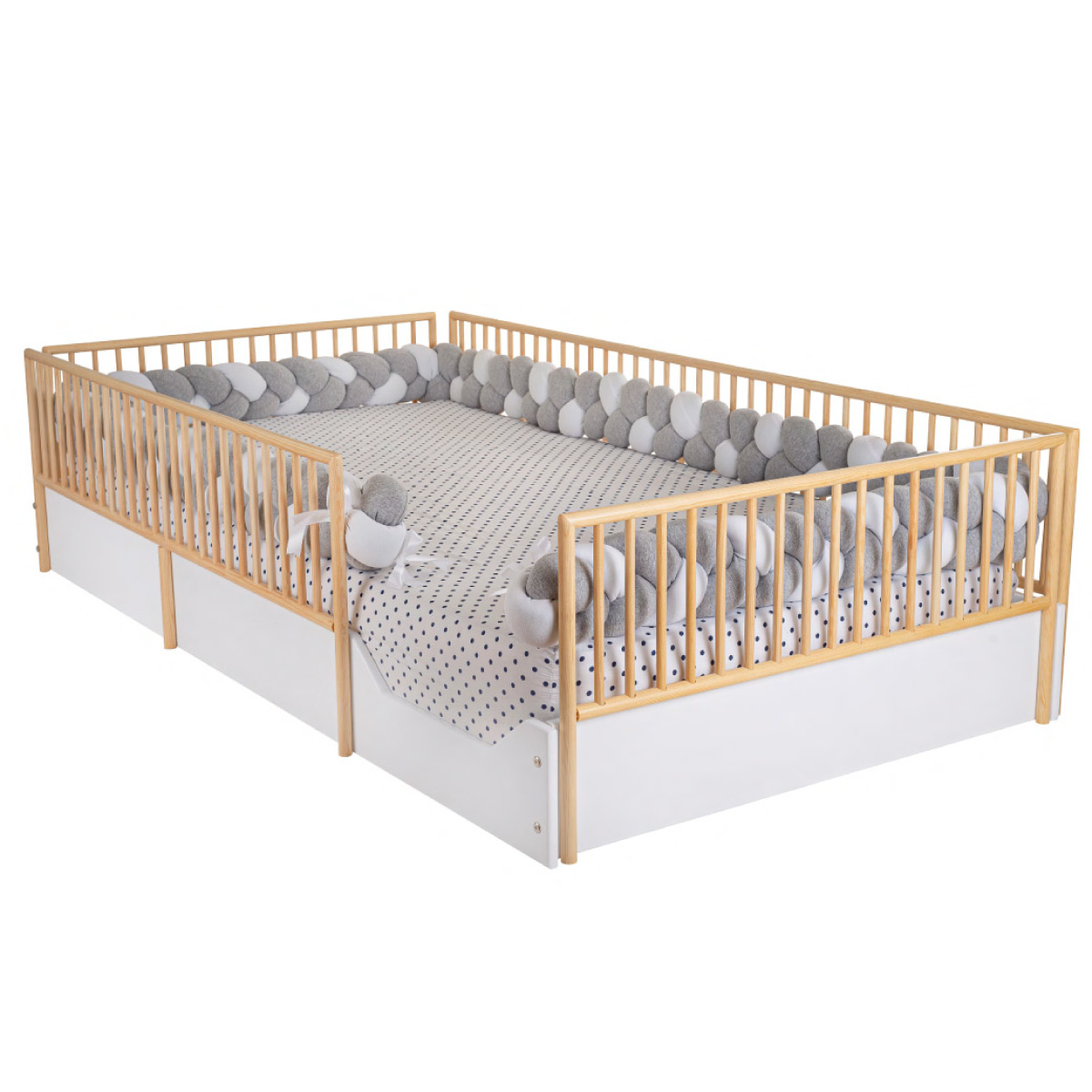 Cama Cuna Corral de madera Barnizada para Niños Pequeños - Individual 