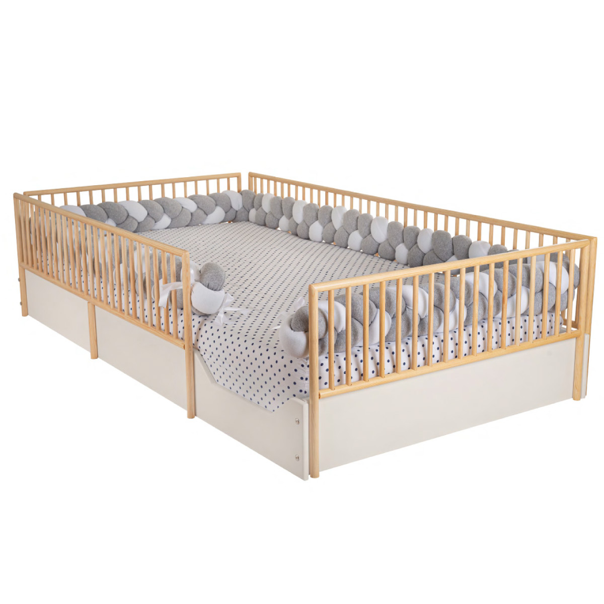 Cama Cuna Corral de madera Barnizada para Niños Pequeños - Individual 