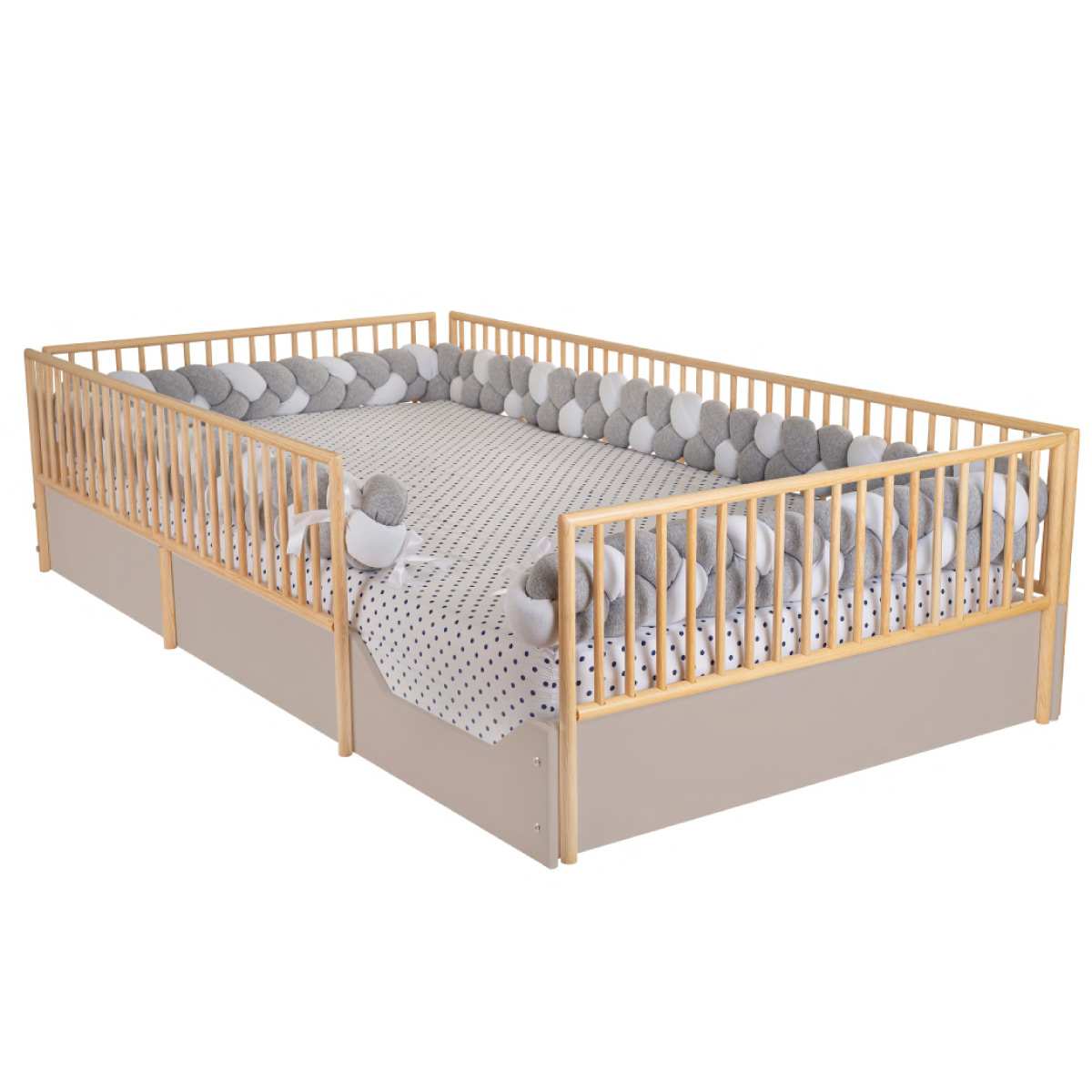 Cama Cuna Corral de madera Barnizada para Niños Pequeños - Individual 
