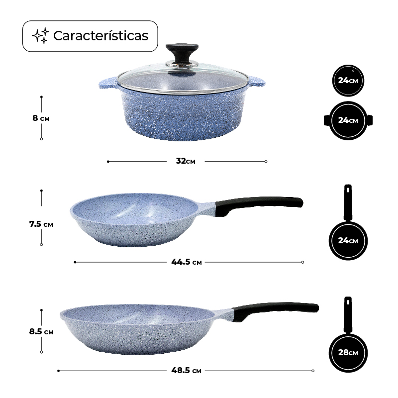 Set De Sartenes Y Ollas De Cerámica Antiadherente  Azul