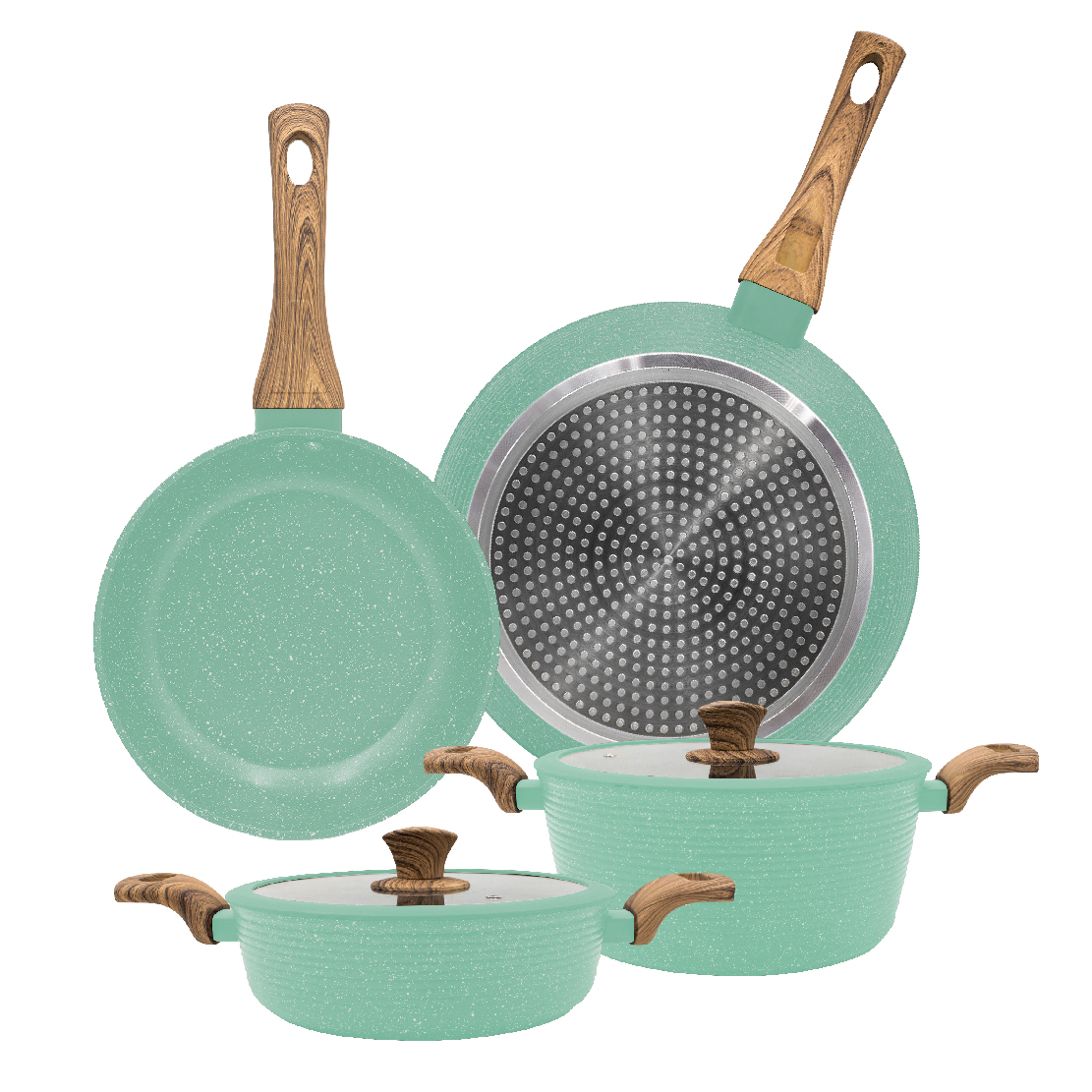 Batería De Cocina , Juego De Ollas Y Sartenes Recubrimiento De Mármol 6 Pieza Verde