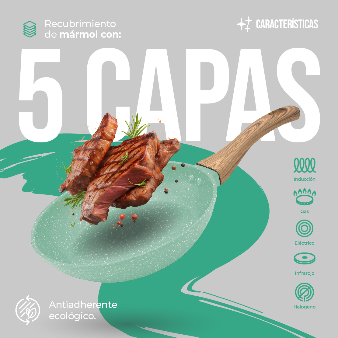 Batería De Cocina , Juego De Ollas Y Sartenes Recubrimiento De Mármol 6 Pieza Verde