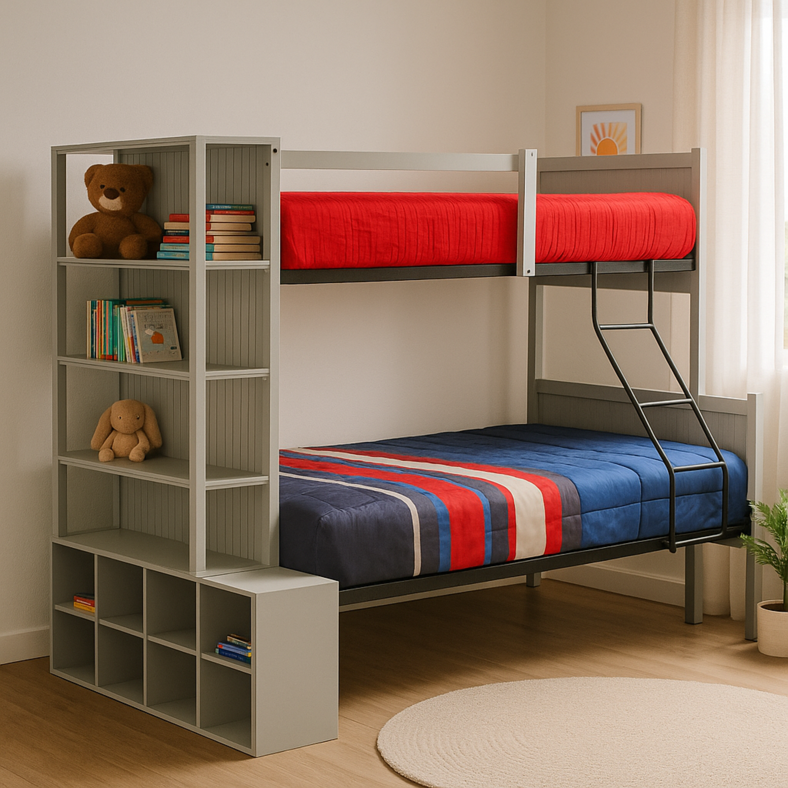 Litera Matrimonial - Individual Karlota + Mueble Organizador Lateral
