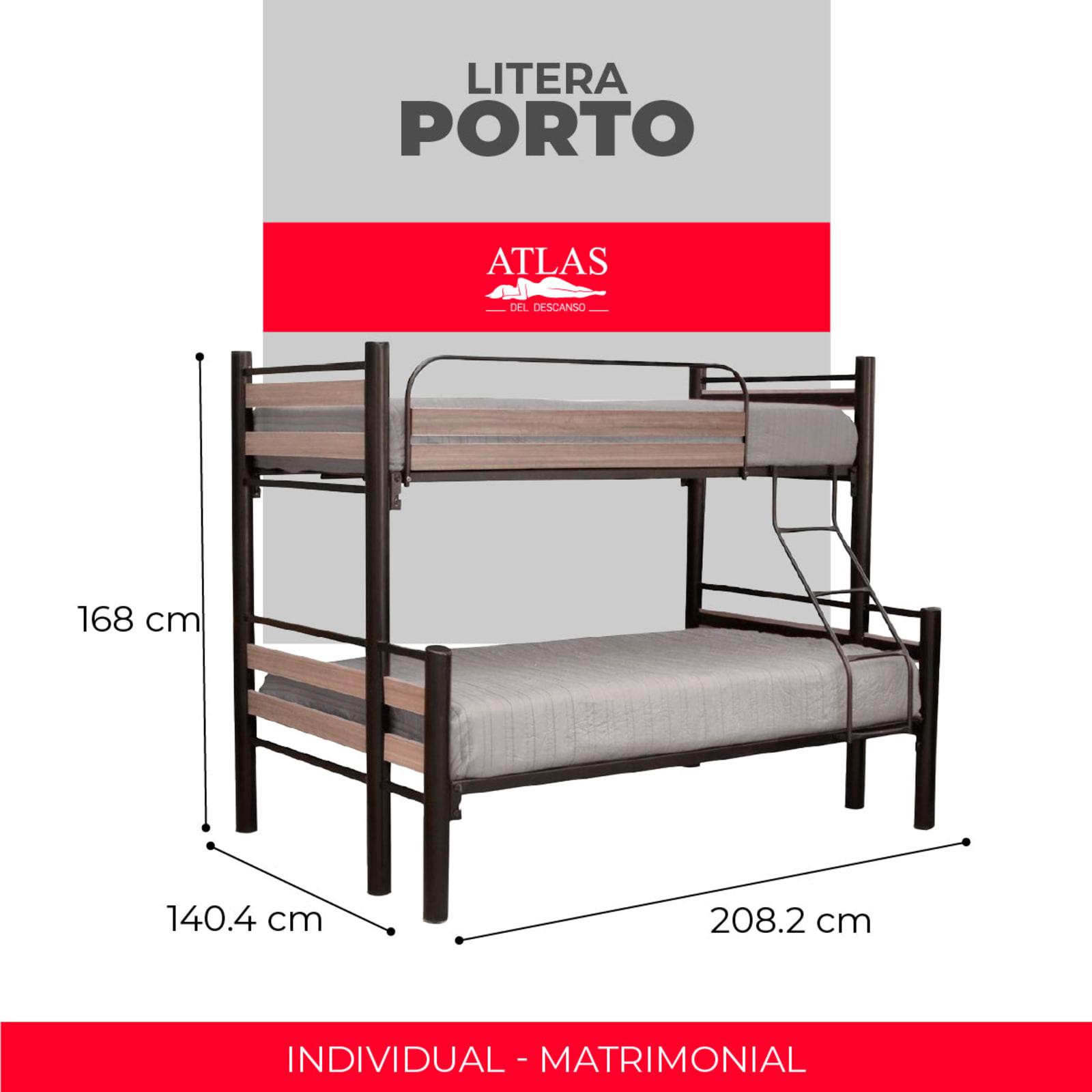 Litera Matrimonial - Individual Porto Con Escalera y Barandal de Seguridad