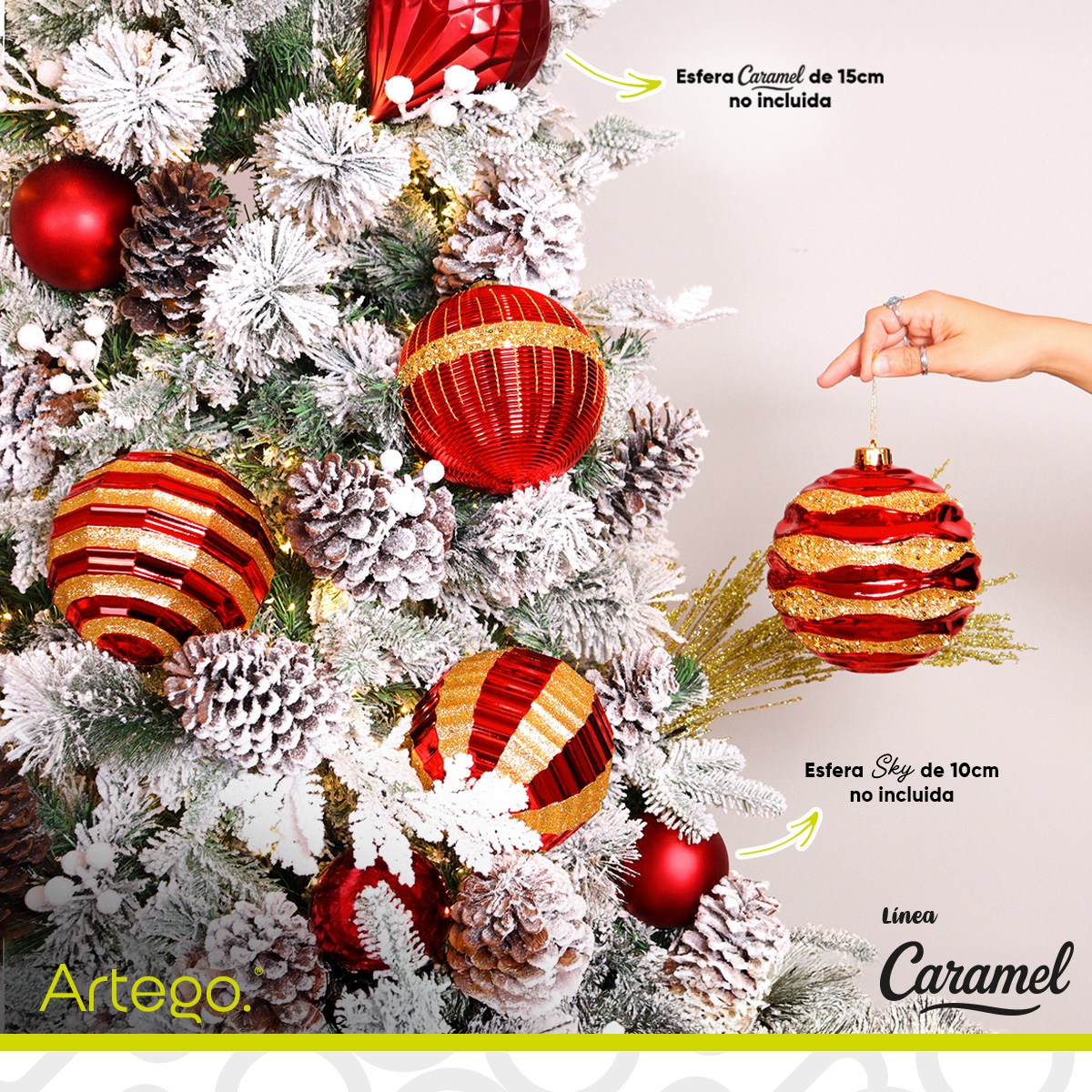 Esferas para árbol de navidad Artego extra grandes de 15 cm de diámetro paq Circus 4 acabados rojo y dorado, para colgar