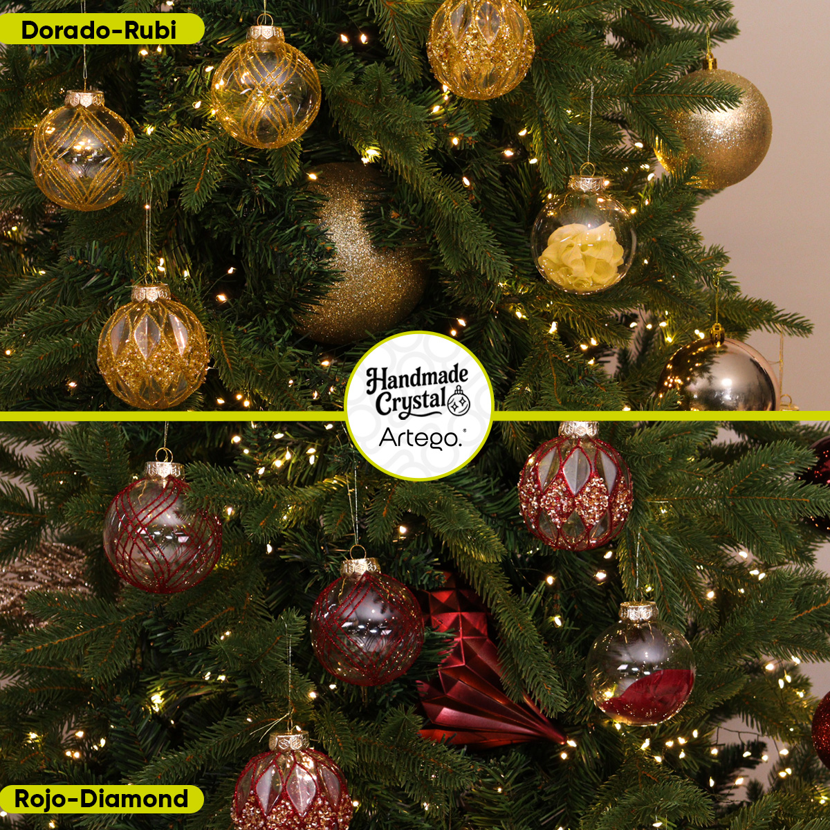 Esferas de navidad Artego de 8 cm de diámetro paq 9 esferas Rojo Diamond *Línea Handmade acabado crystal pintadas a mano