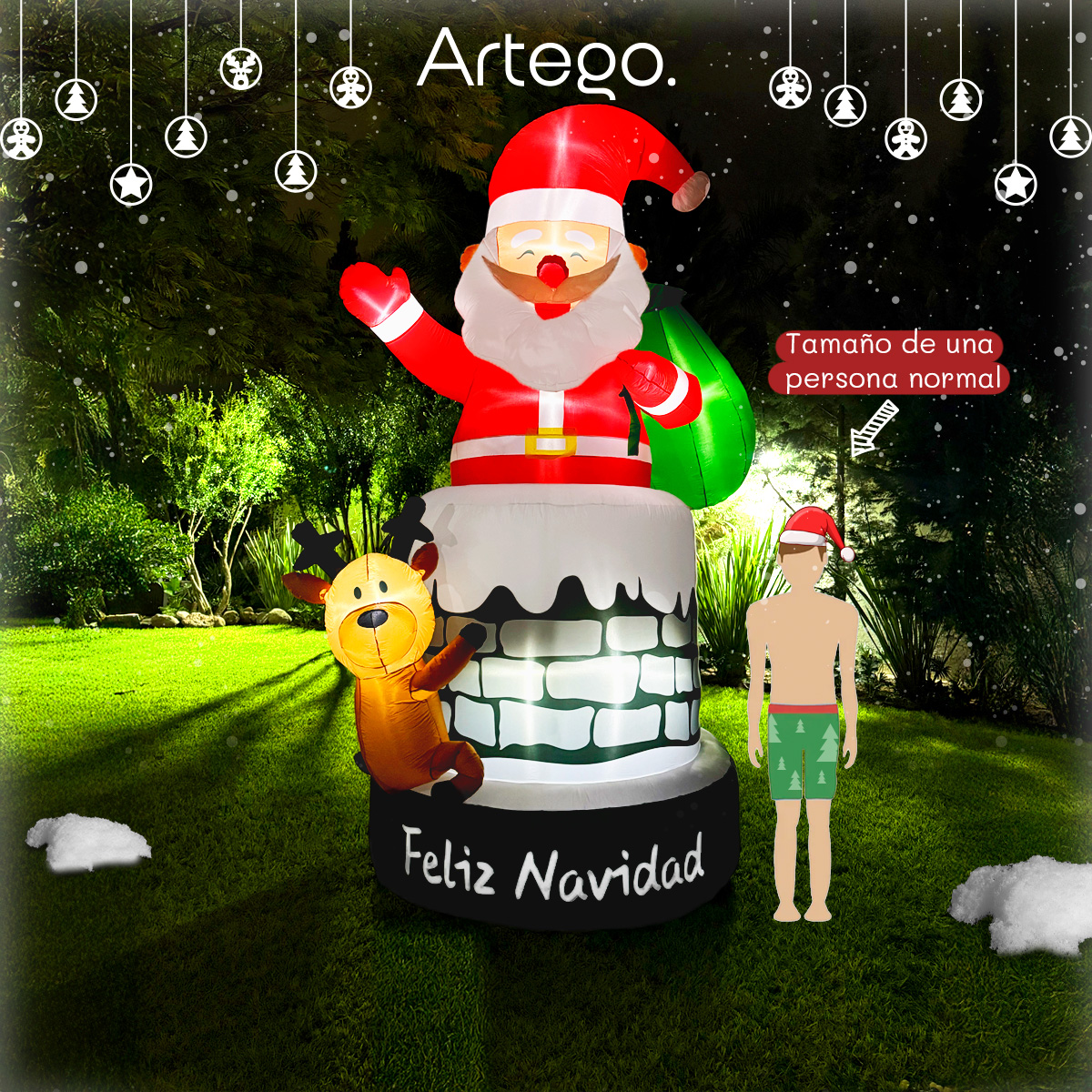 Inflable de Navidad CHIMENEA de SANTA CLAUS MEGA gigante con led 4m Decoración navideña Christmas Inflatable Artego