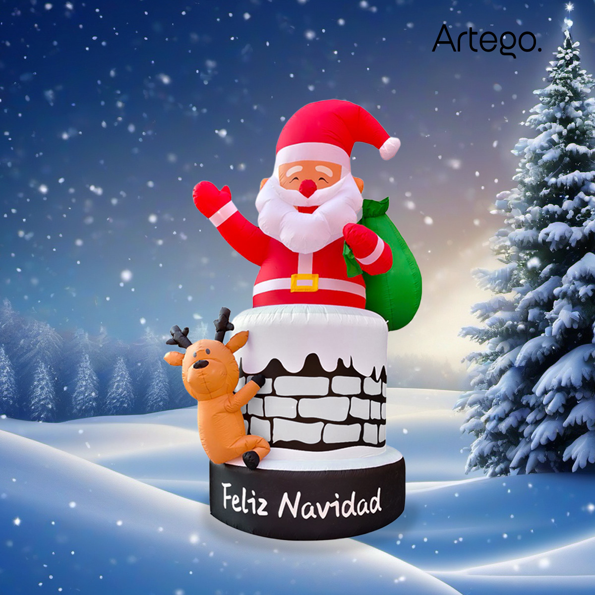 Inflable de Navidad CHIMENEA de SANTA CLAUS MEGA gigante con led 4m Decoración navideña Christmas Inflatable Artego