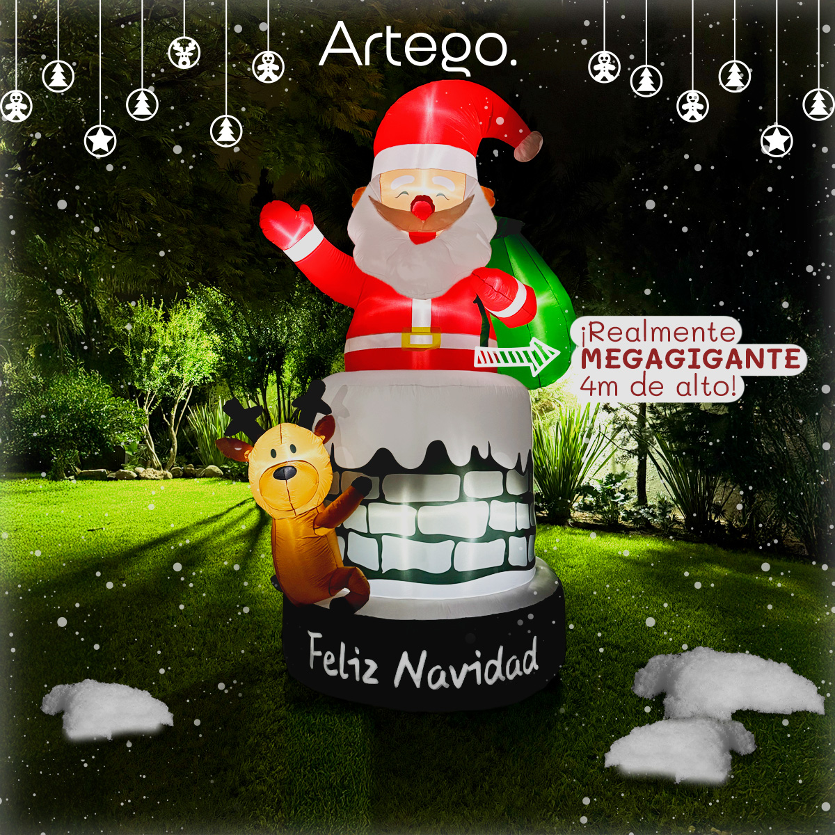 Inflable de Navidad CHIMENEA de SANTA CLAUS MEGA gigante con led 4m Decoración navideña Christmas Inflatable Artego
