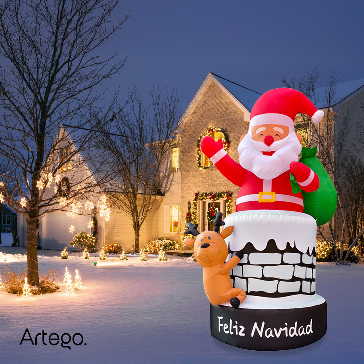 Inflable de Navidad CHIMENEA de SANTA CLAUS MEGA gigante con led 4m Decoración navideña Christmas Inflatable Artego