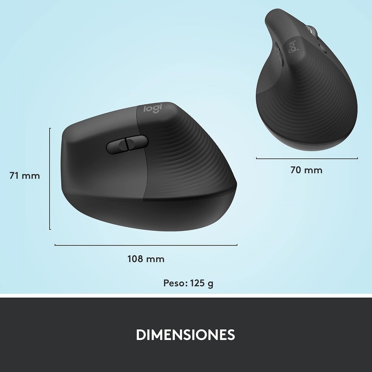 Mouse Logitech LIFT Vertical Ergonomico Inalambrico Optico USB Grafito 910-006466