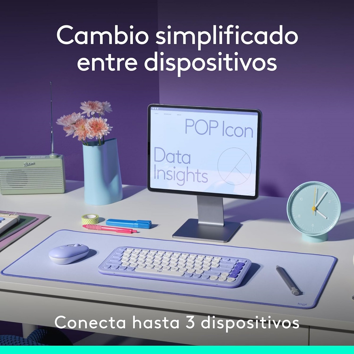Kit Teclado Y Mouse Logitech POP Icon Inalambrico Bluetooth Lila 920-013054