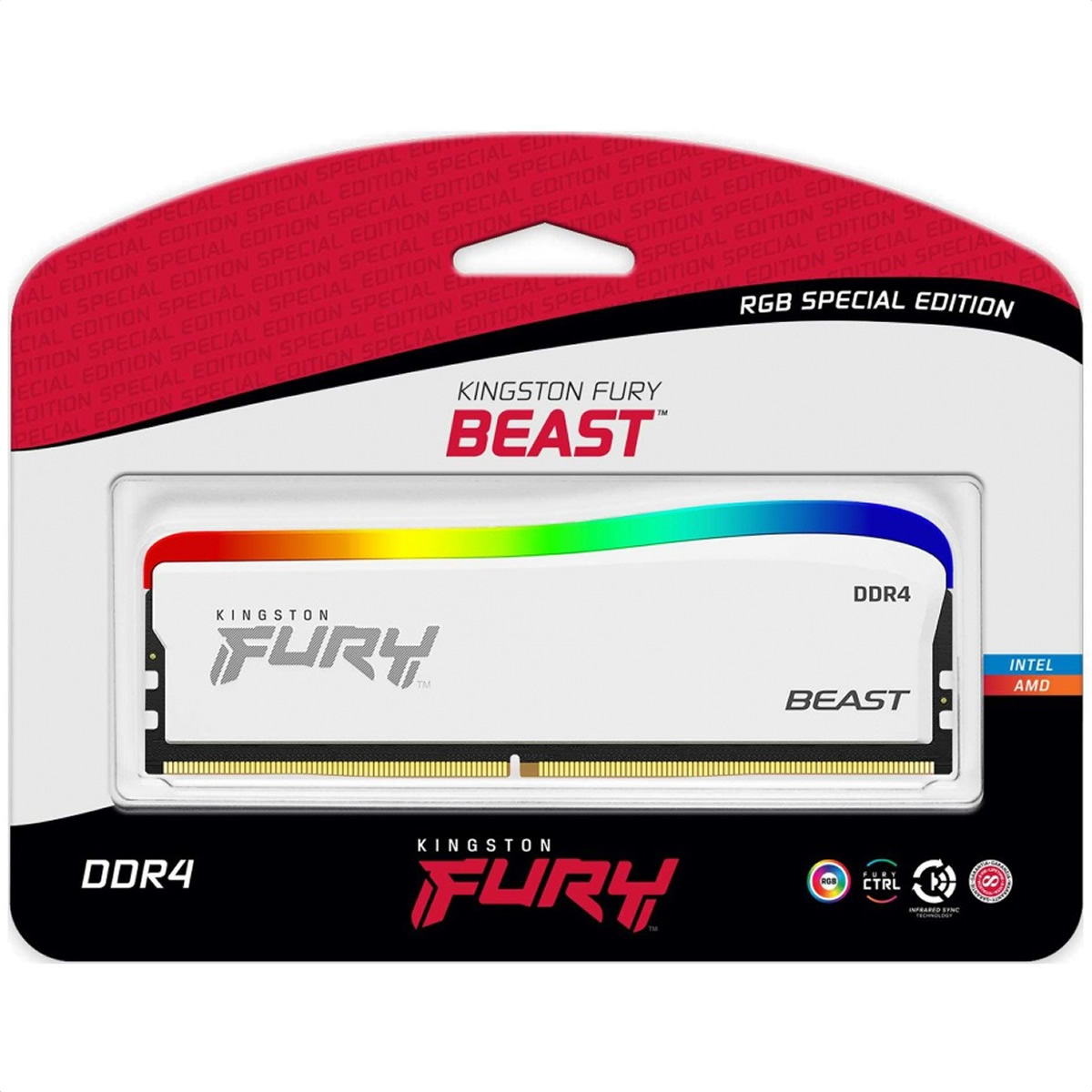 Memoria Ram DDR4 Kingston Fury Beast RGB Special Edition 3600MHz 8GB PC4-28800 Blanca KF436C17BWA/8