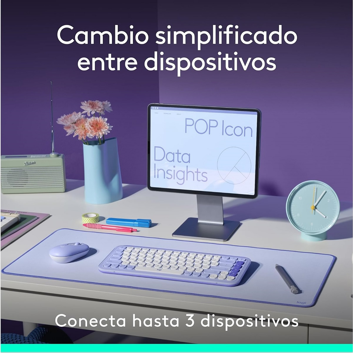Kit Teclado Y Mouse Logitech POP Icon Inalambrico Bluetooth Blanco 920-013055