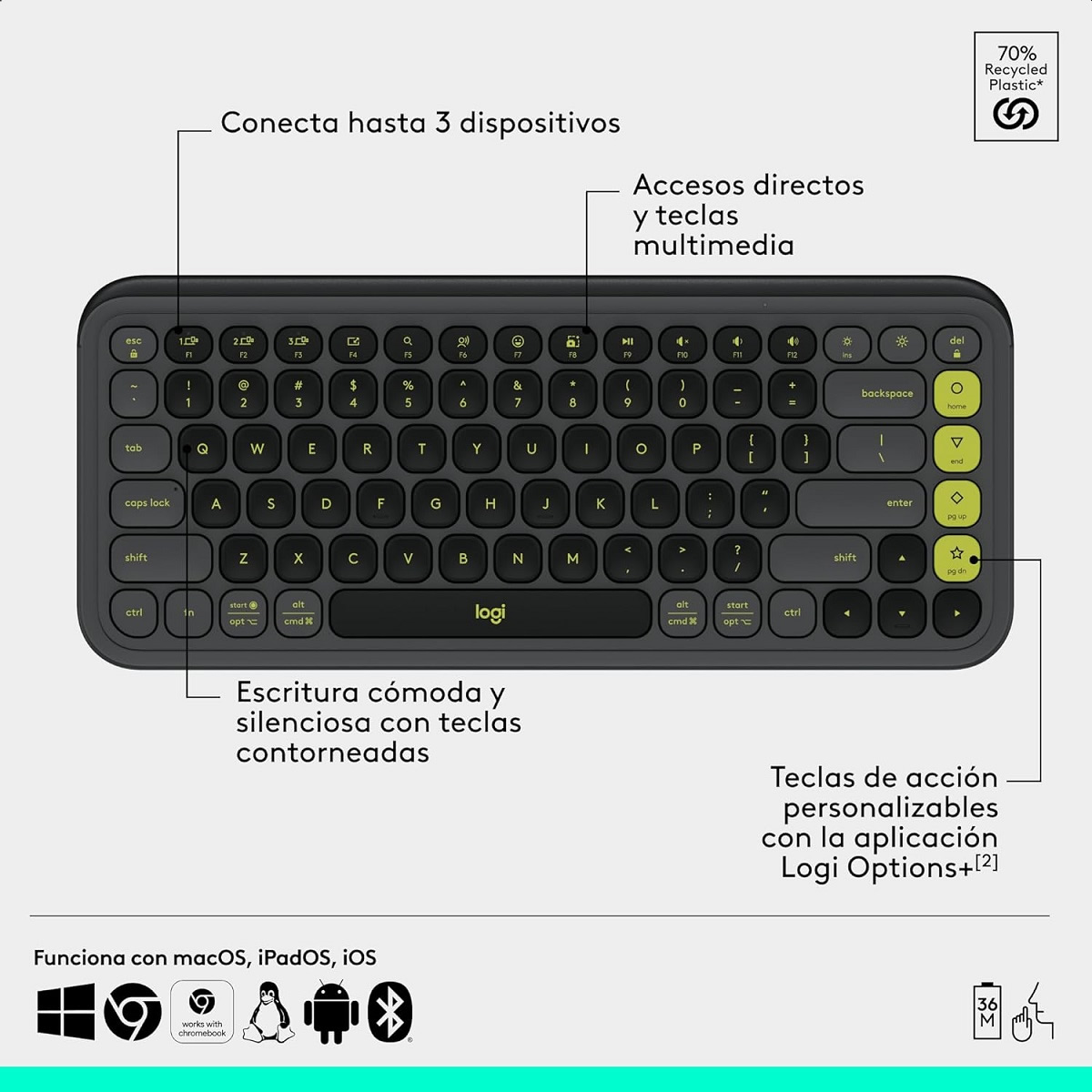 Kit Teclado Y Mouse Logitech POP Icon Inalambrico Bluetooth Grafito 920-013052