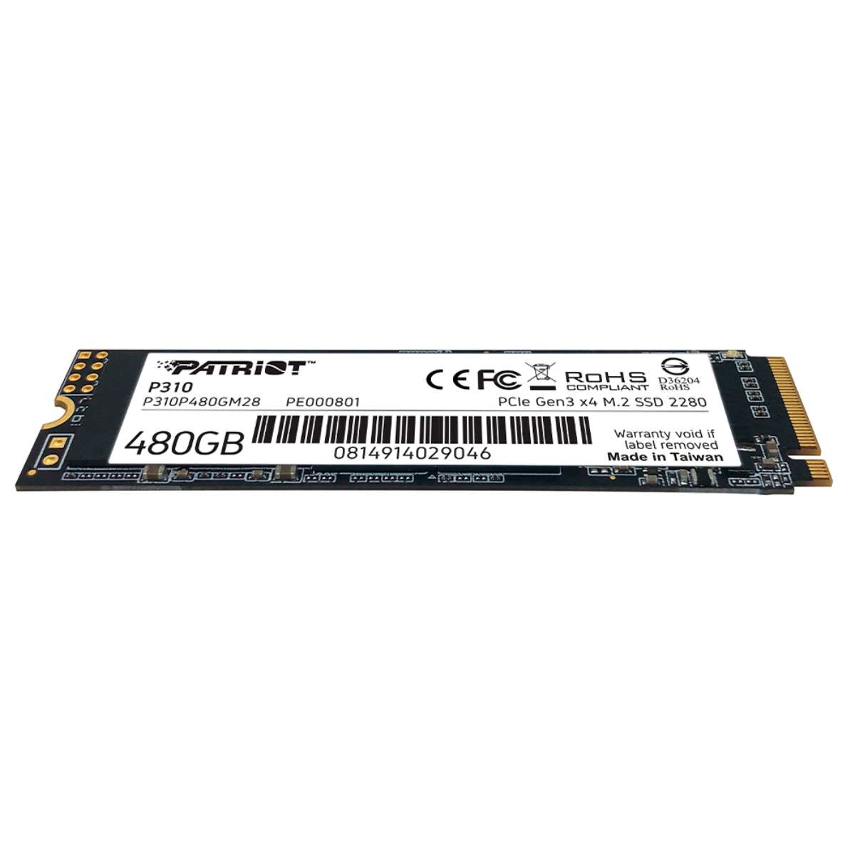 SSD Patriot P310 NVMe, 480GB, M.2, 1.000MB/s Escritura, 1700 MB/s Lectura, PCI Express 3.0