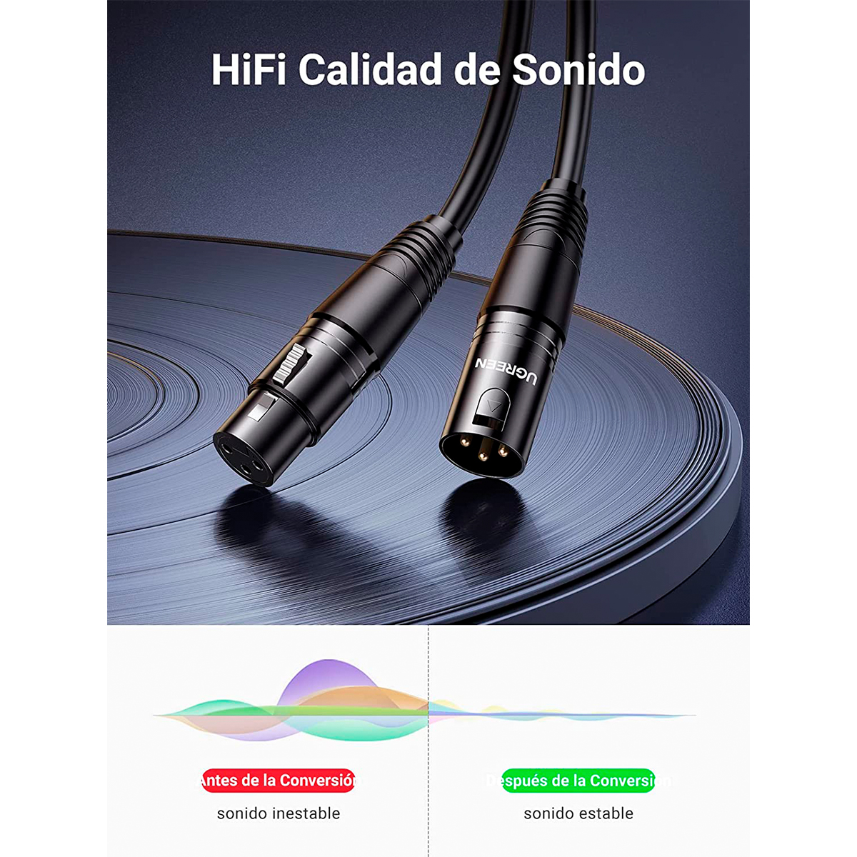 Cable para Micrófono XLR Tipo Canon Macho a Hembra 10 Metros - 20714 UGREEN