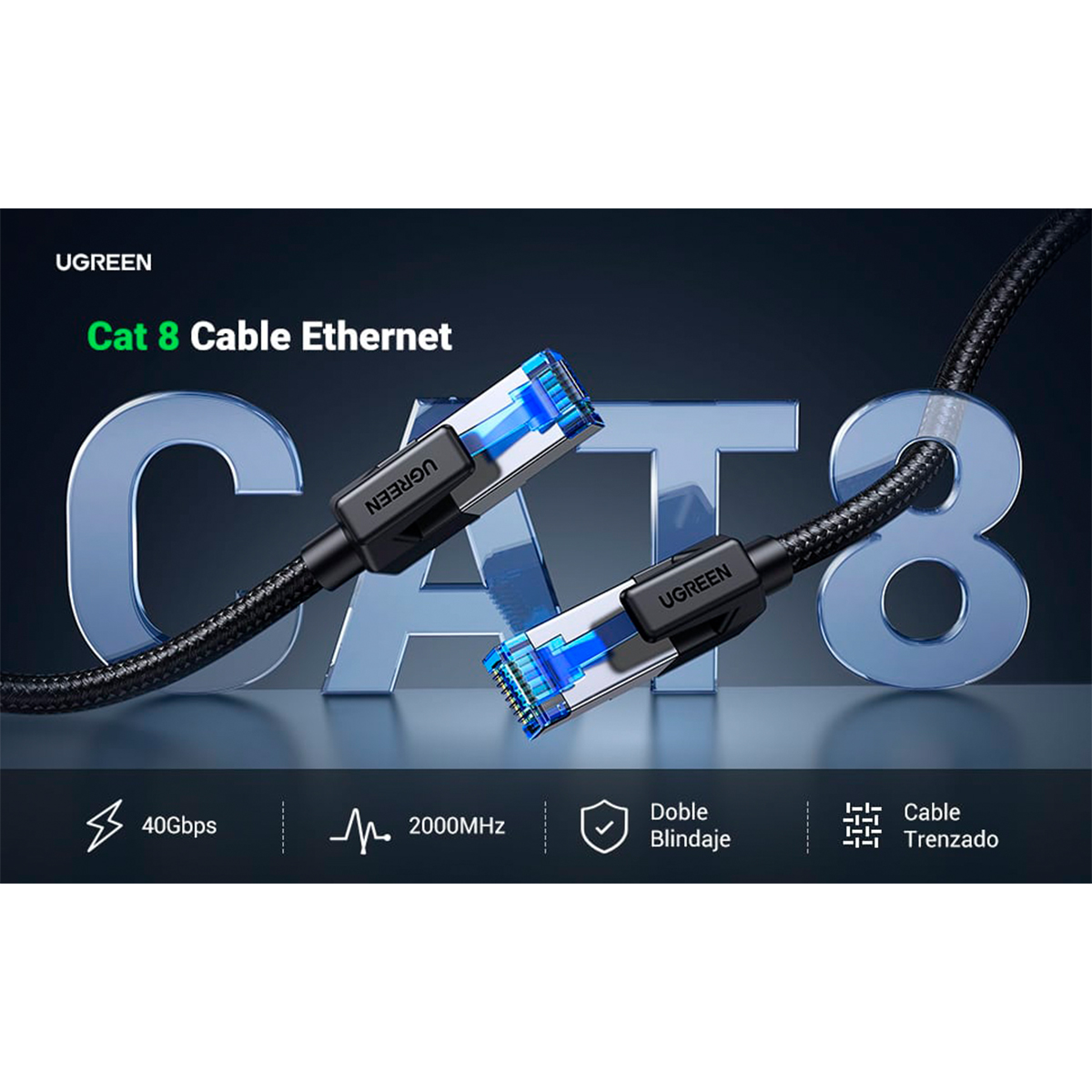 Cable Ethernet Cat8 Redondo con Malla de Nylon 2 Metros - 80431 UGREEN