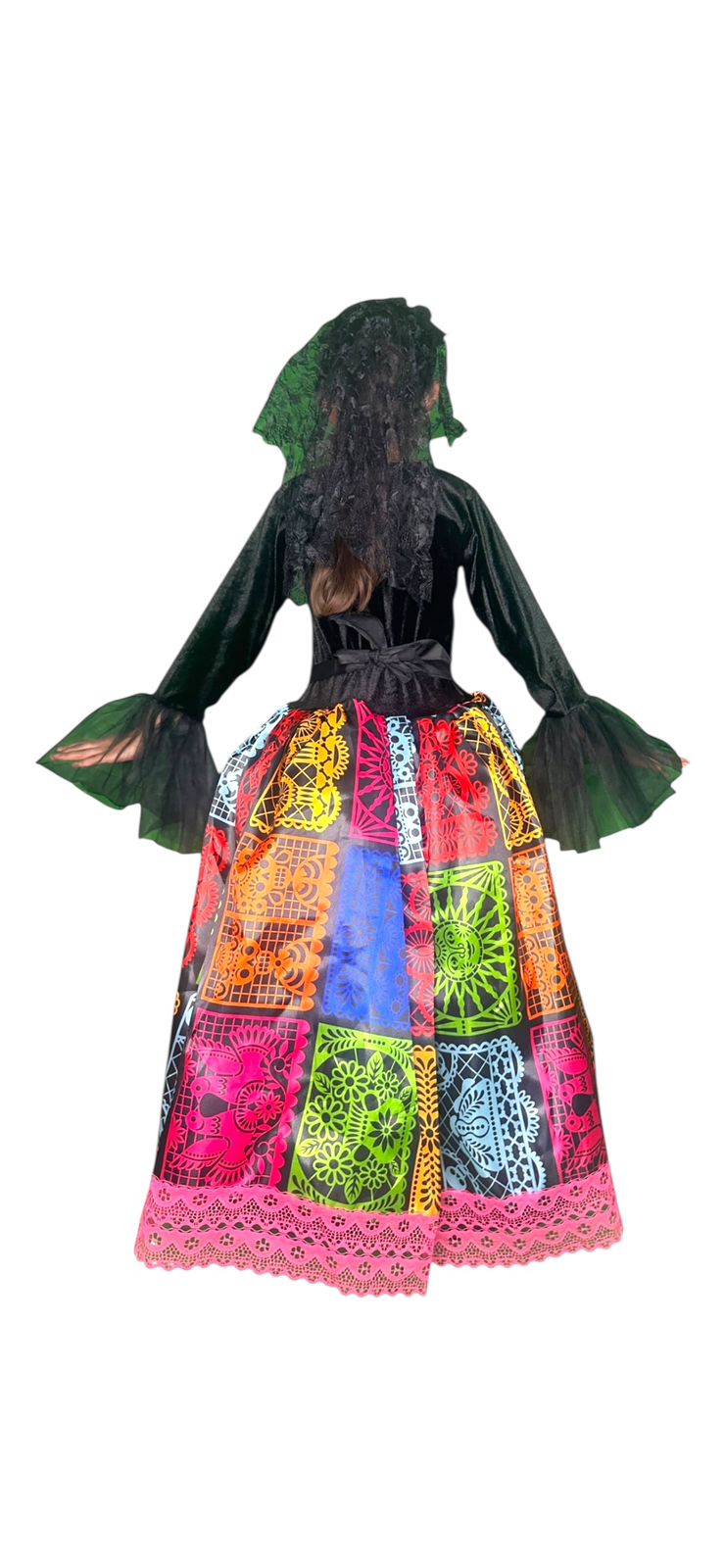 Disfraz Halloween O Día De Muertos Catrina detalles tradicionales de papel picado Para Niñas 4 A 12 Años