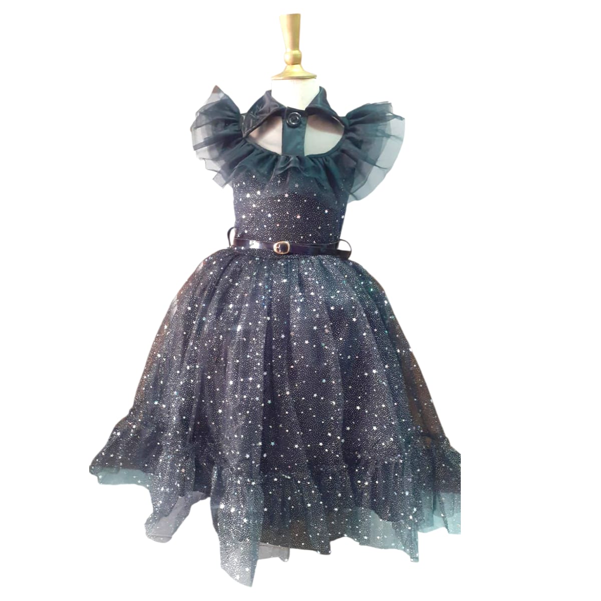 DISFRAZ HALLOWEEN O DÍA DE MUERTOS VESTIDO GALA BRILLOS MERLINA ADAMS SERIE WEDNESDAY NIÑAS 2 A 12 AÑOS