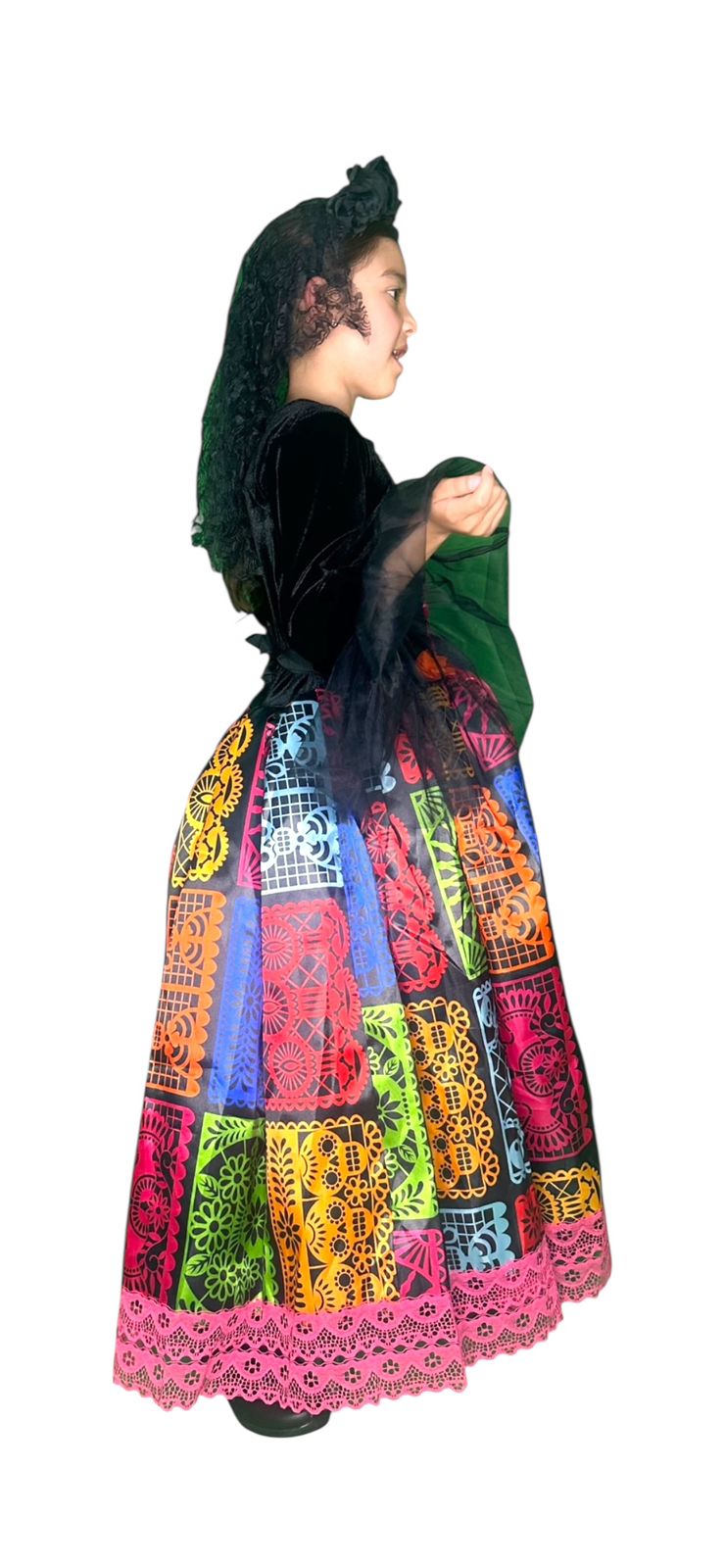 Disfraz Halloween O Día De Muertos Catrina detalles tradicionales de papel picado Para Niñas 4 A 12 Años